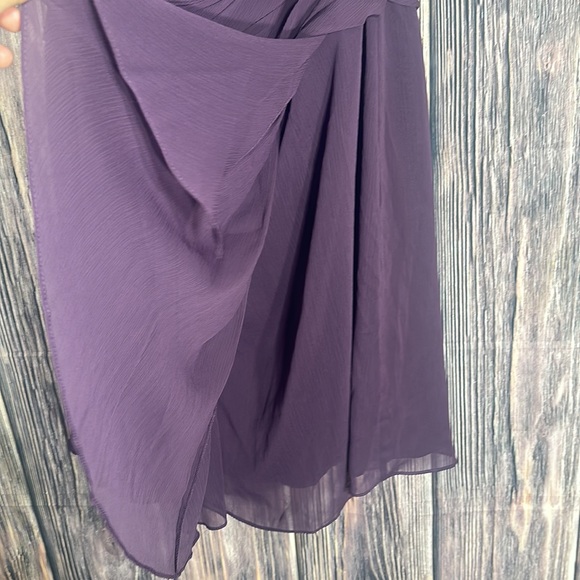David's Bridal Short Crinkle Chiffon Strapless Dress Front Cascade Purple NWT 18 - Picture 6 of 15